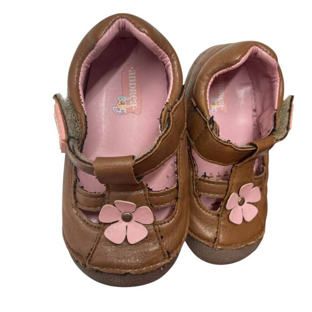 ANDREA FENZI Baby girl Mary Jane style Brown Shoes with Pink Details size 6 - Picture 5 of 5